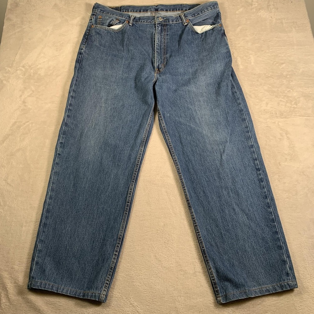 Levis 501 Mens Jeans 42x30 Blue Denim Straight Leg Button Fly Classic Red Tab
